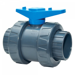 Vanne double union poignée bleue – PVC pression Ø50 / Ø63 mm